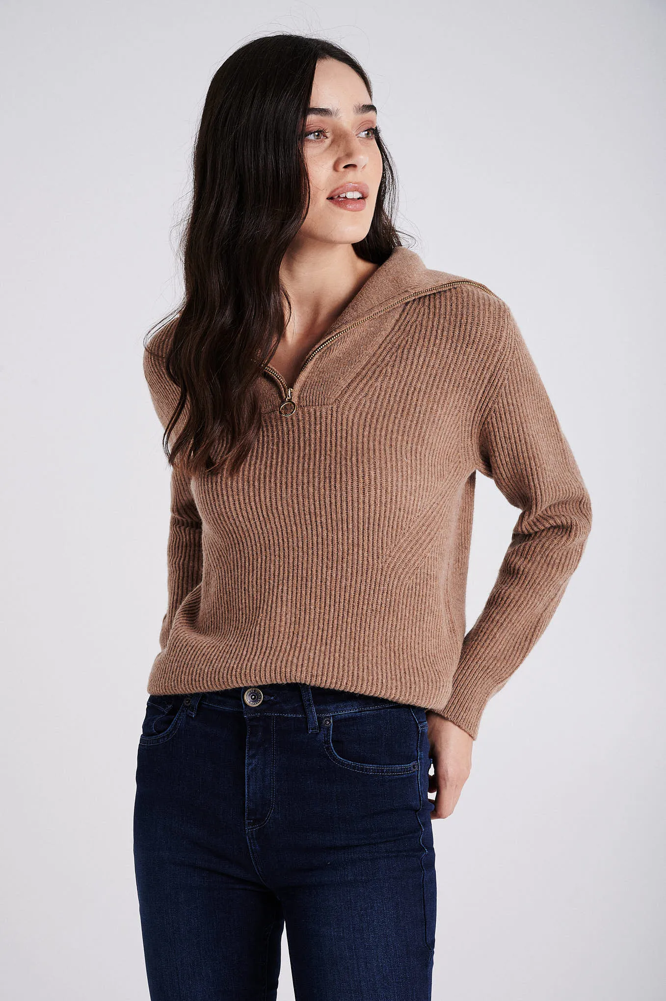 Half zipper wide collar Sweater