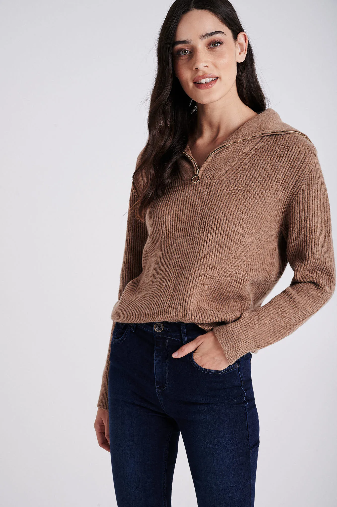 Half zipper wide collar Sweater