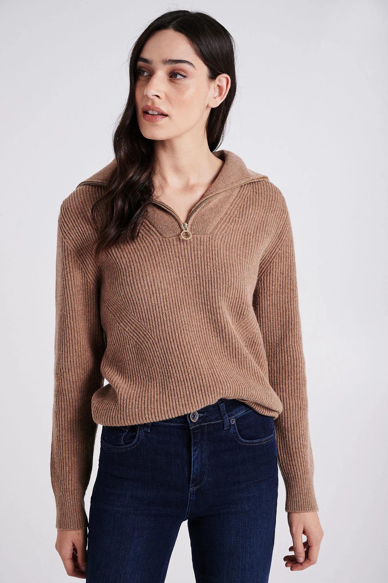 Half zipper wide collar Sweater