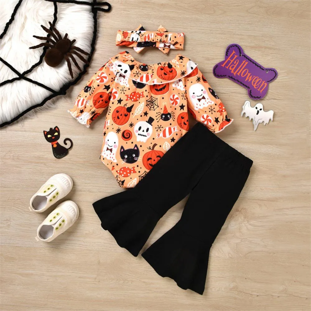 Halloween Girls Flared Trousers Set Wholesale Baby Girls Clothes