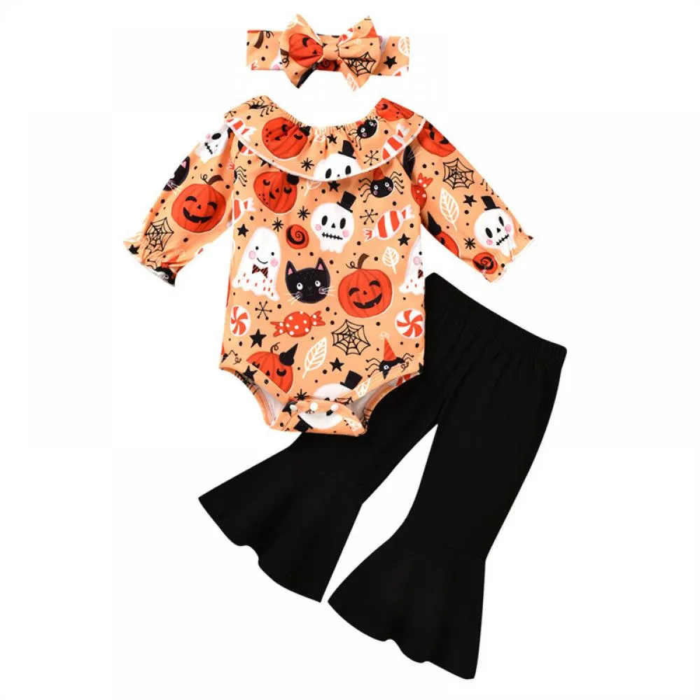 Halloween Girls Flared Trousers Set Wholesale Baby Girls Clothes