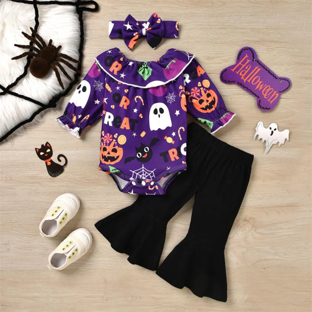 Halloween Girls Flared Trousers Set Wholesale Baby Girls Clothes