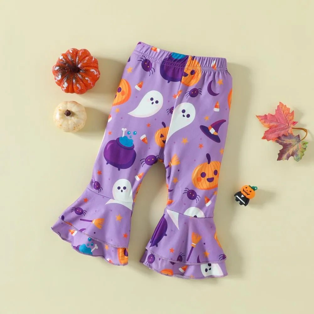 Halloween Infants and Toddlers Cartoon Print Romper Flared Pants Headband Three-piece Set Wholesale Baby Clothes