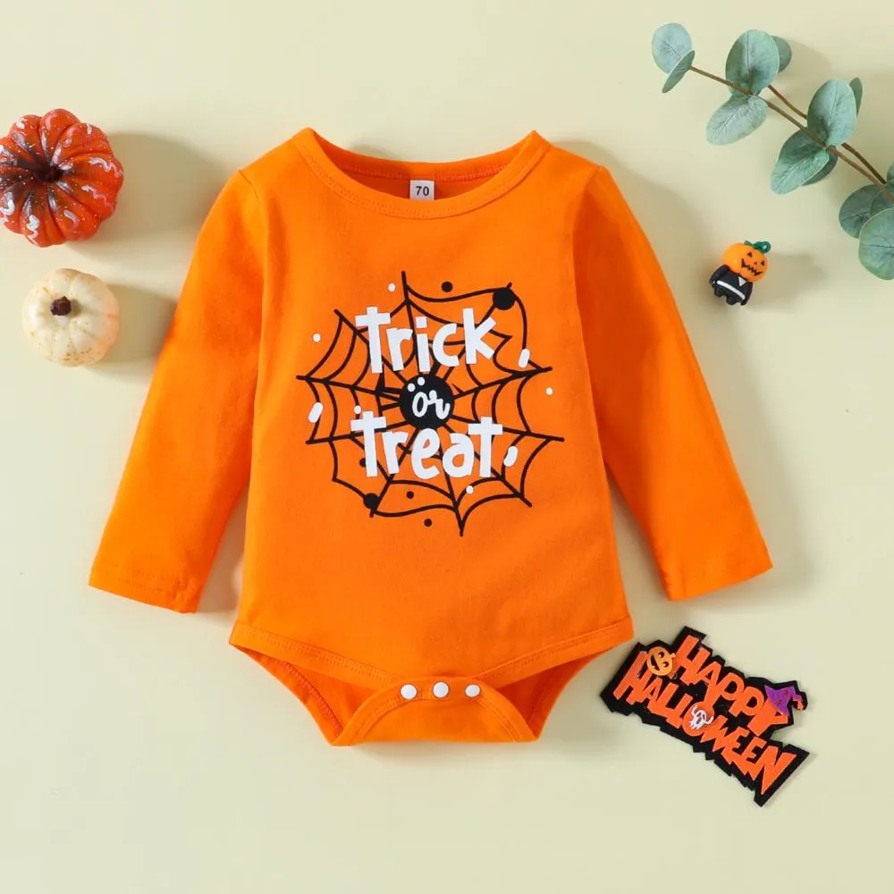 Halloween Infants and Toddlers Cartoon Print Romper Flared Pants Headband Three-piece Set Wholesale Baby Clothes