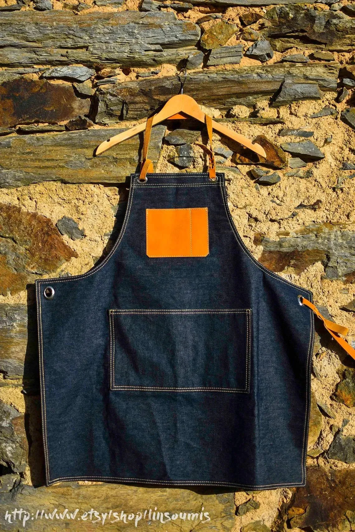 Hand made denim apron, tablier denim fabriqué main en France