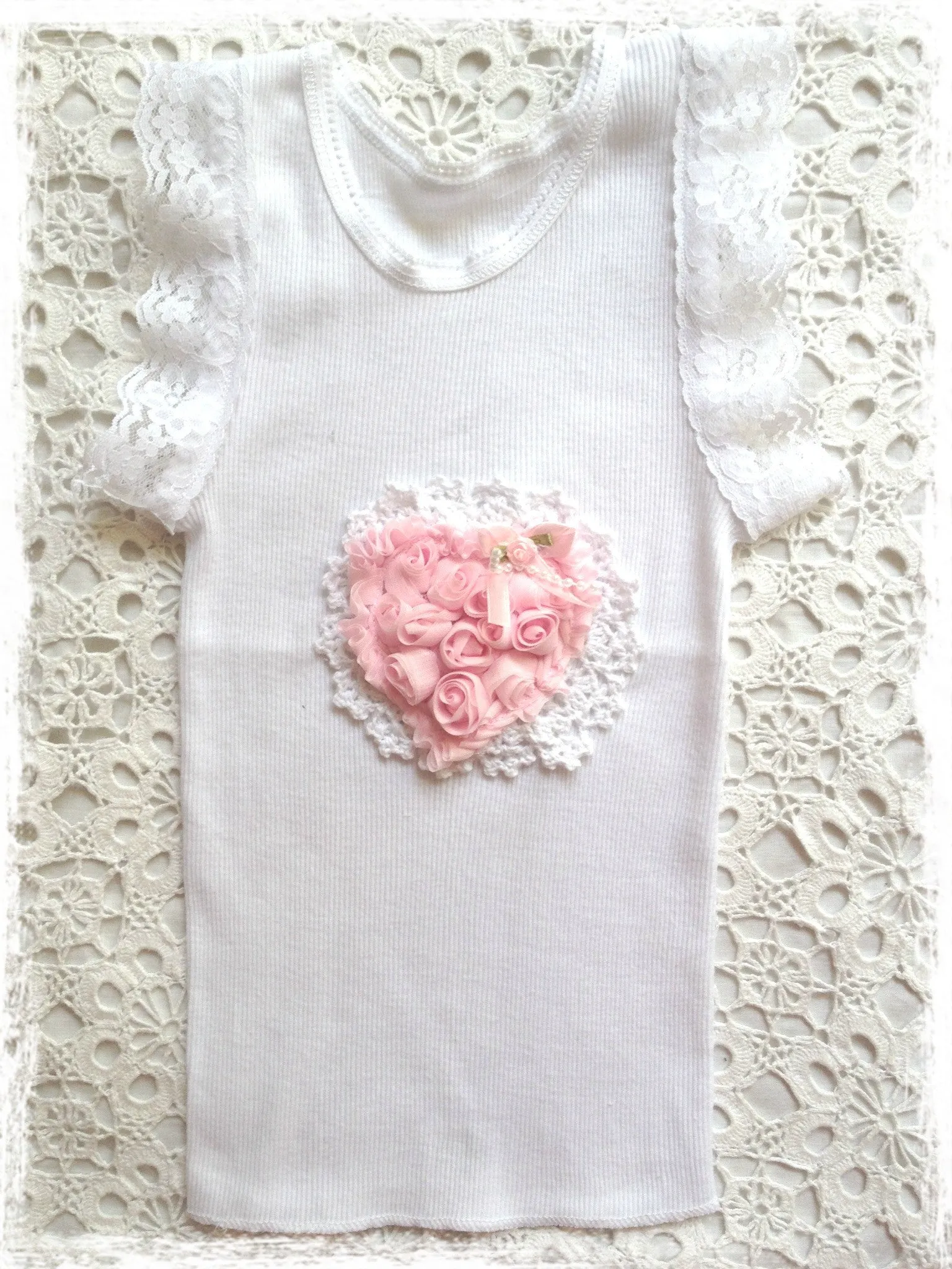 Handmade Newborn to Toddler crochet and rosette vintage inspired singlet tank top. SINGLET64