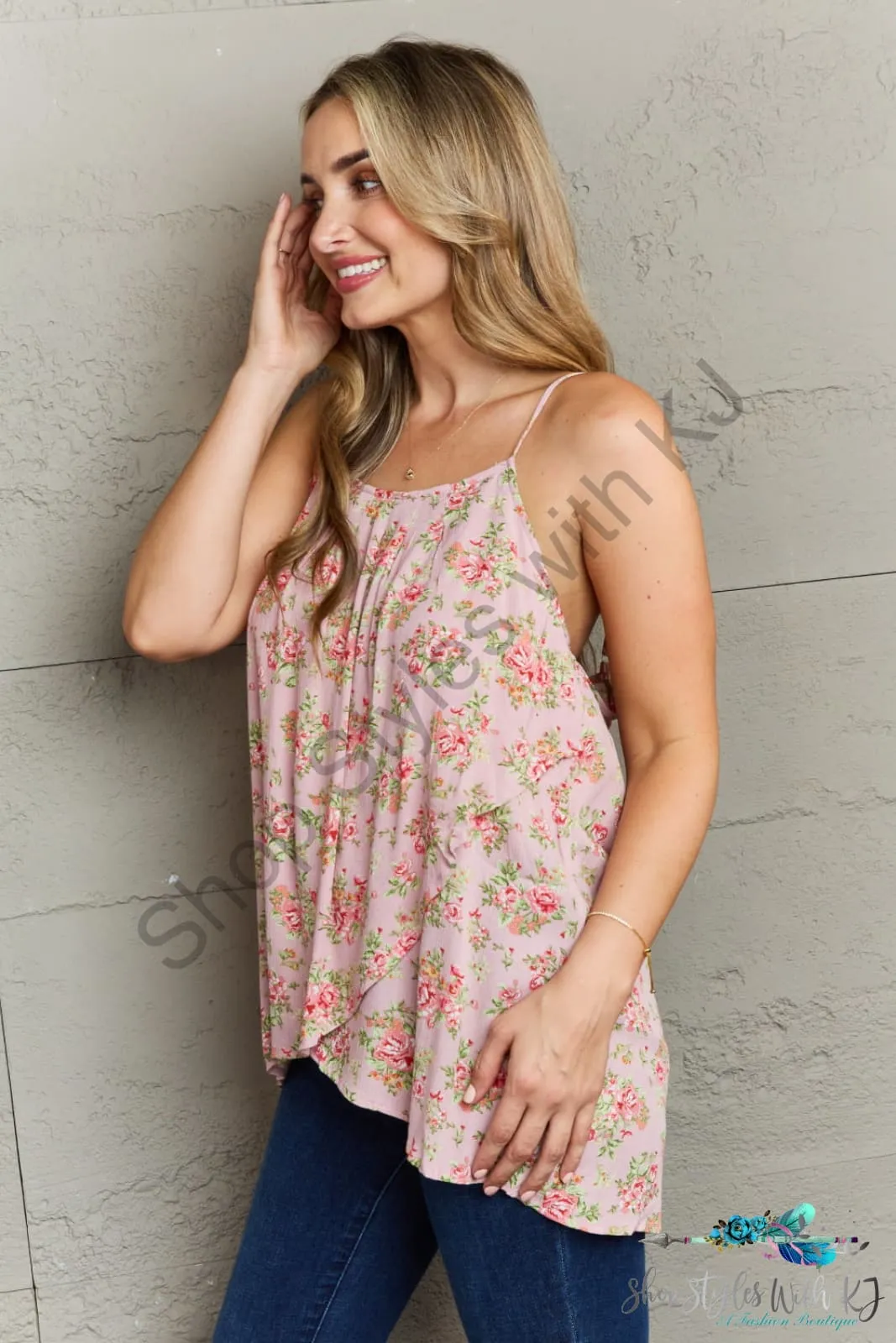 Hang Loose Tulip Hem Cami Top in Mauve Floral