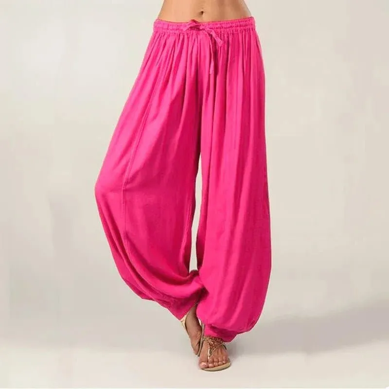 High Quality Genie Pants with Patchwork and Lace-up - Mid Waist, Solid, Loose Fit, Full Length