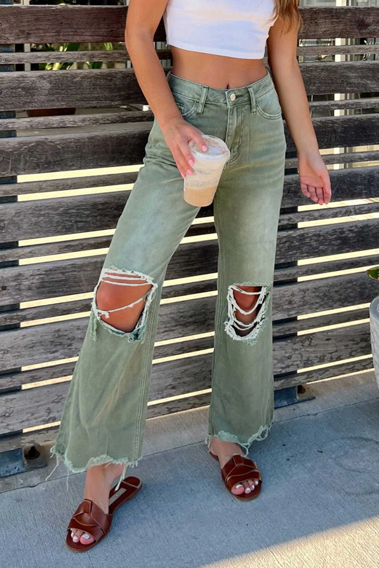 High Rise Distressed Straight Jeans