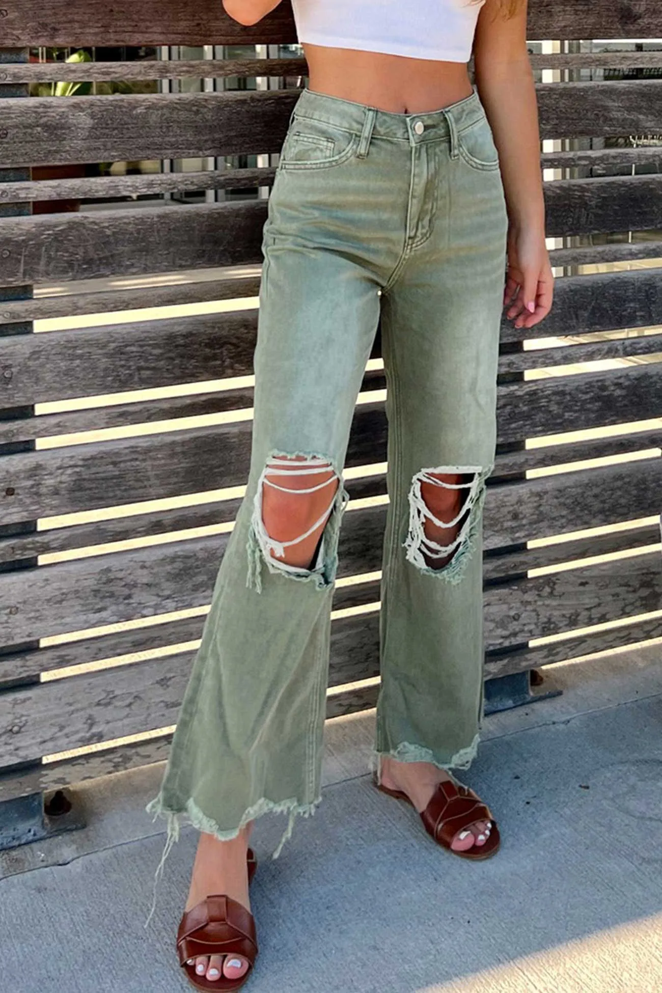 High Rise Distressed Straight Jeans