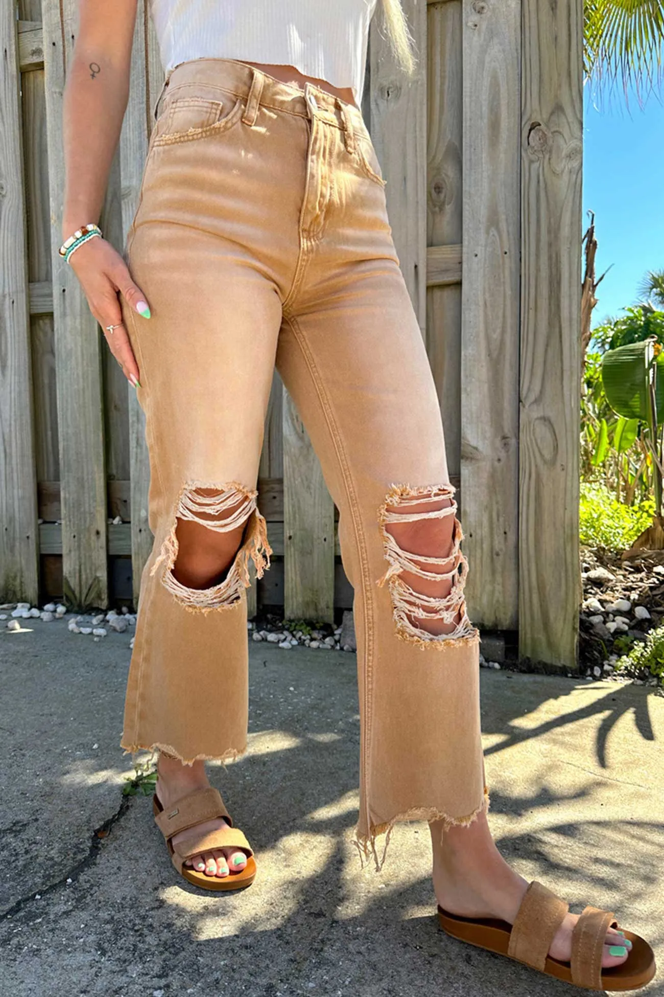 High Rise Distressed Straight Jeans