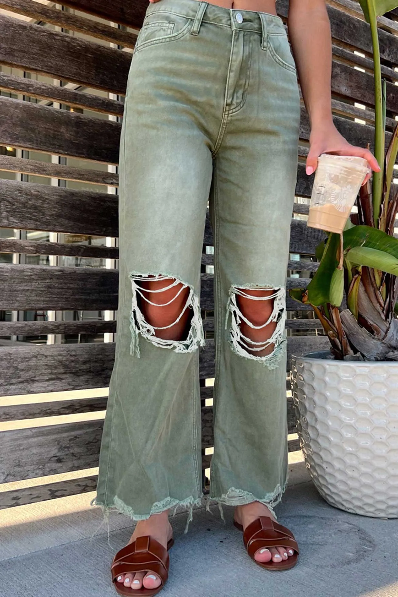 High Rise Distressed Straight Jeans