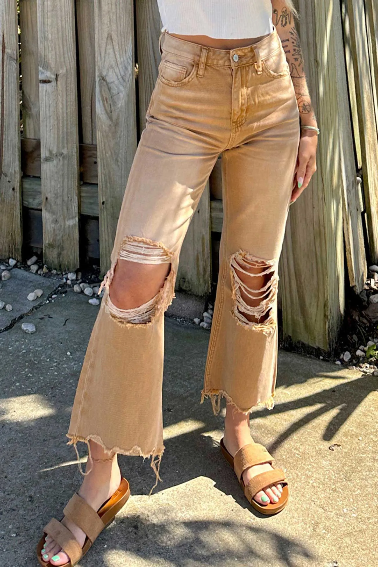 High Rise Distressed Straight Jeans