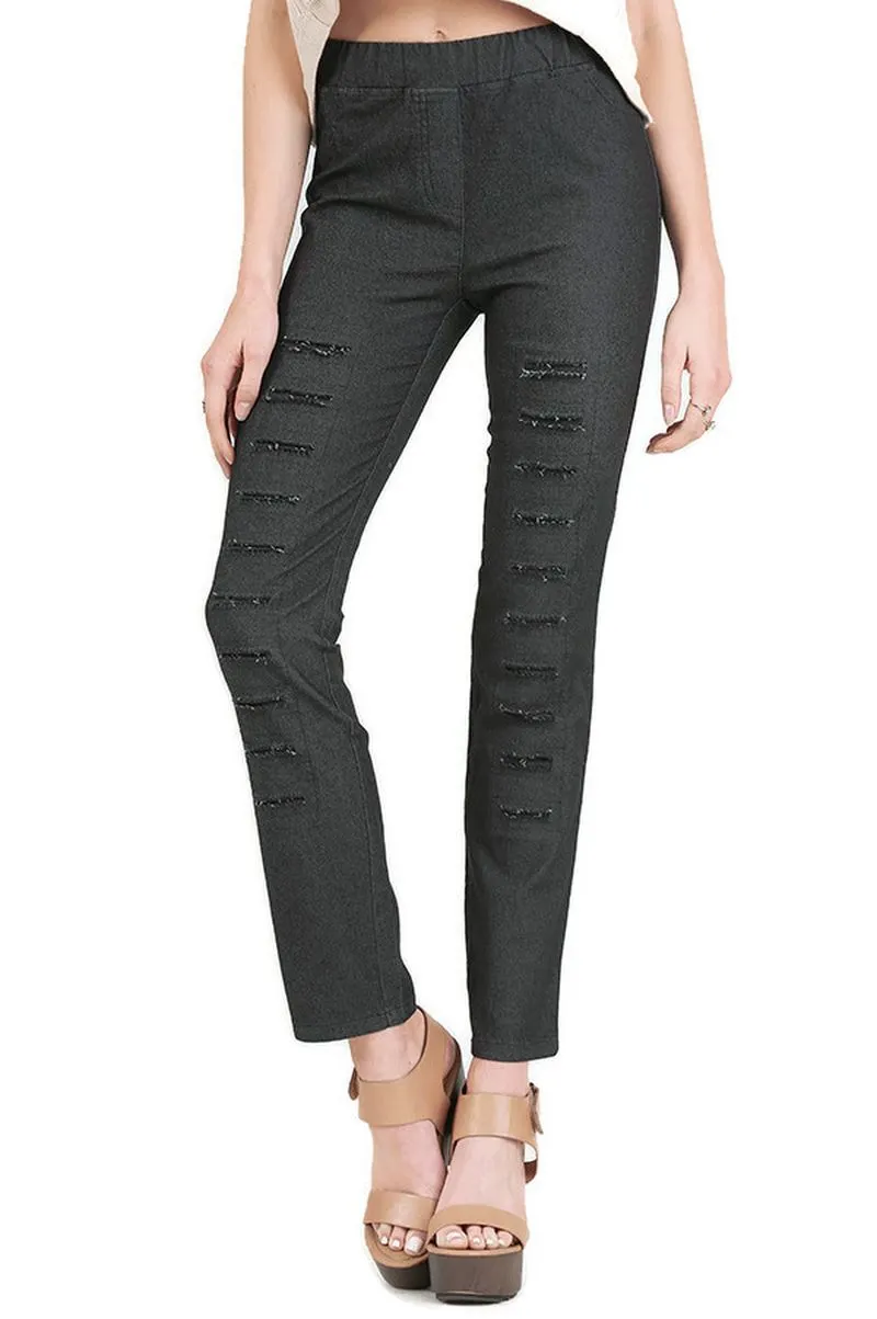 High Waist Denim Pants with Ripped details, Black