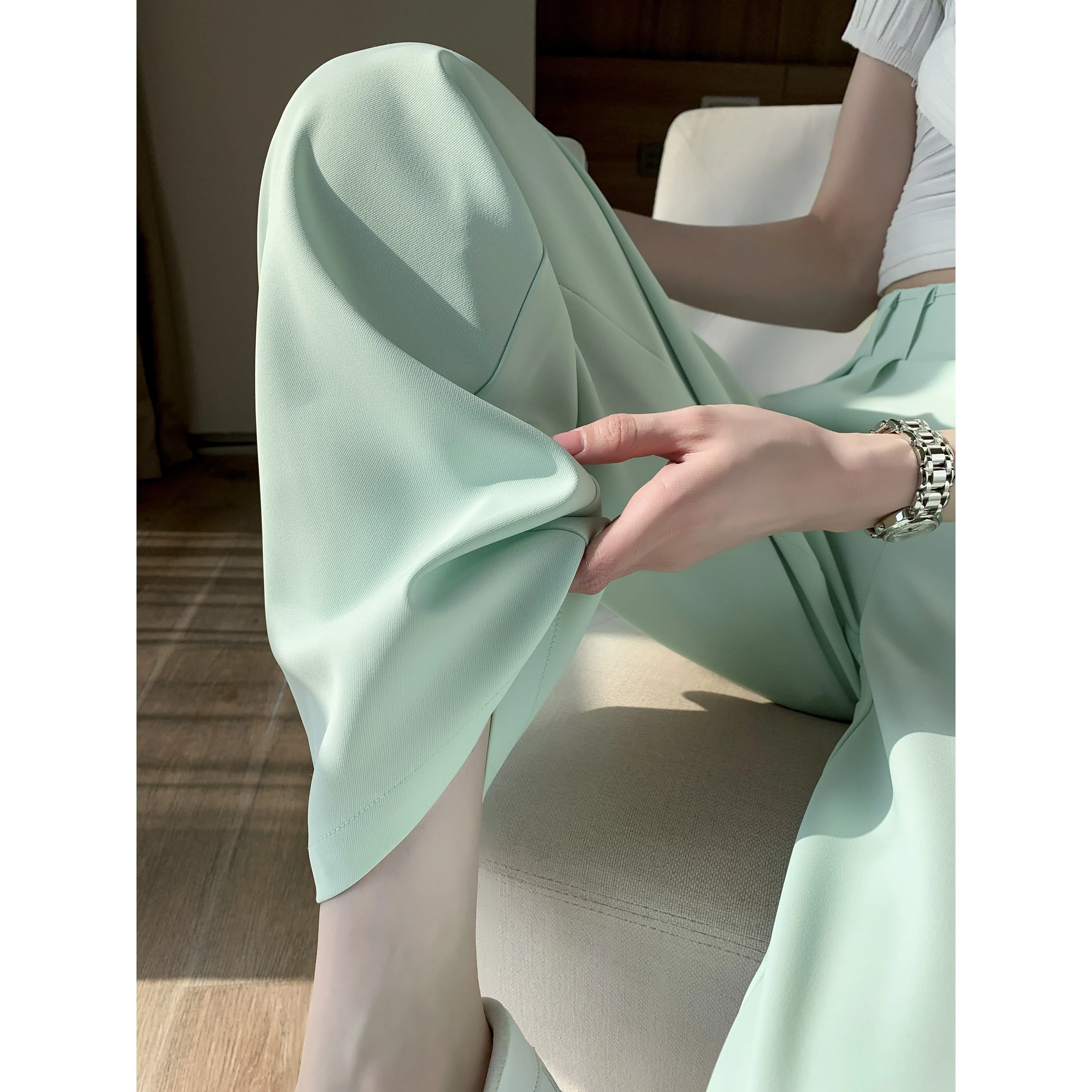 High-Waisted Niche Straight Leg Floor-Length Thin Design Pants