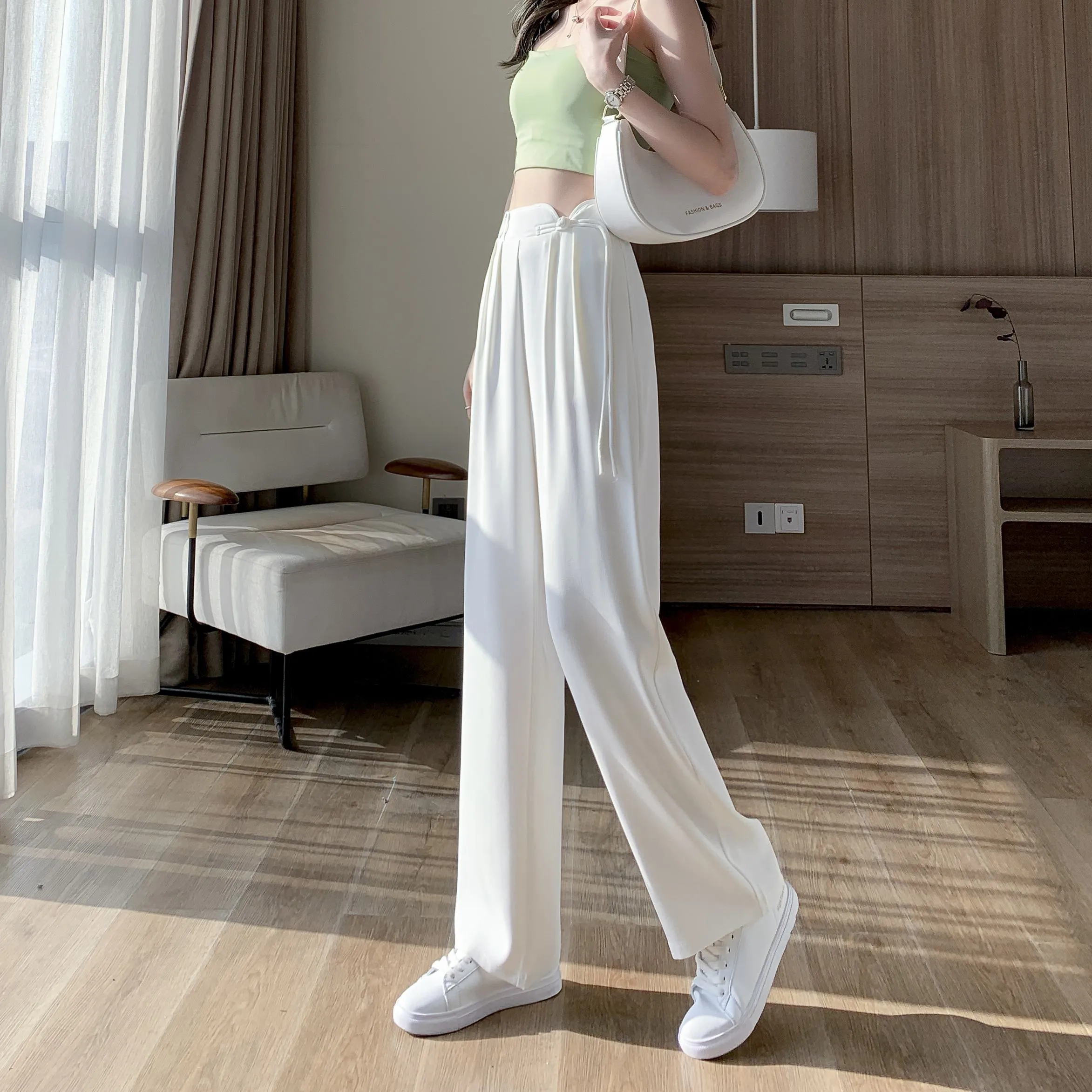 High-Waisted Niche Straight Leg Floor-Length Thin Design Pants