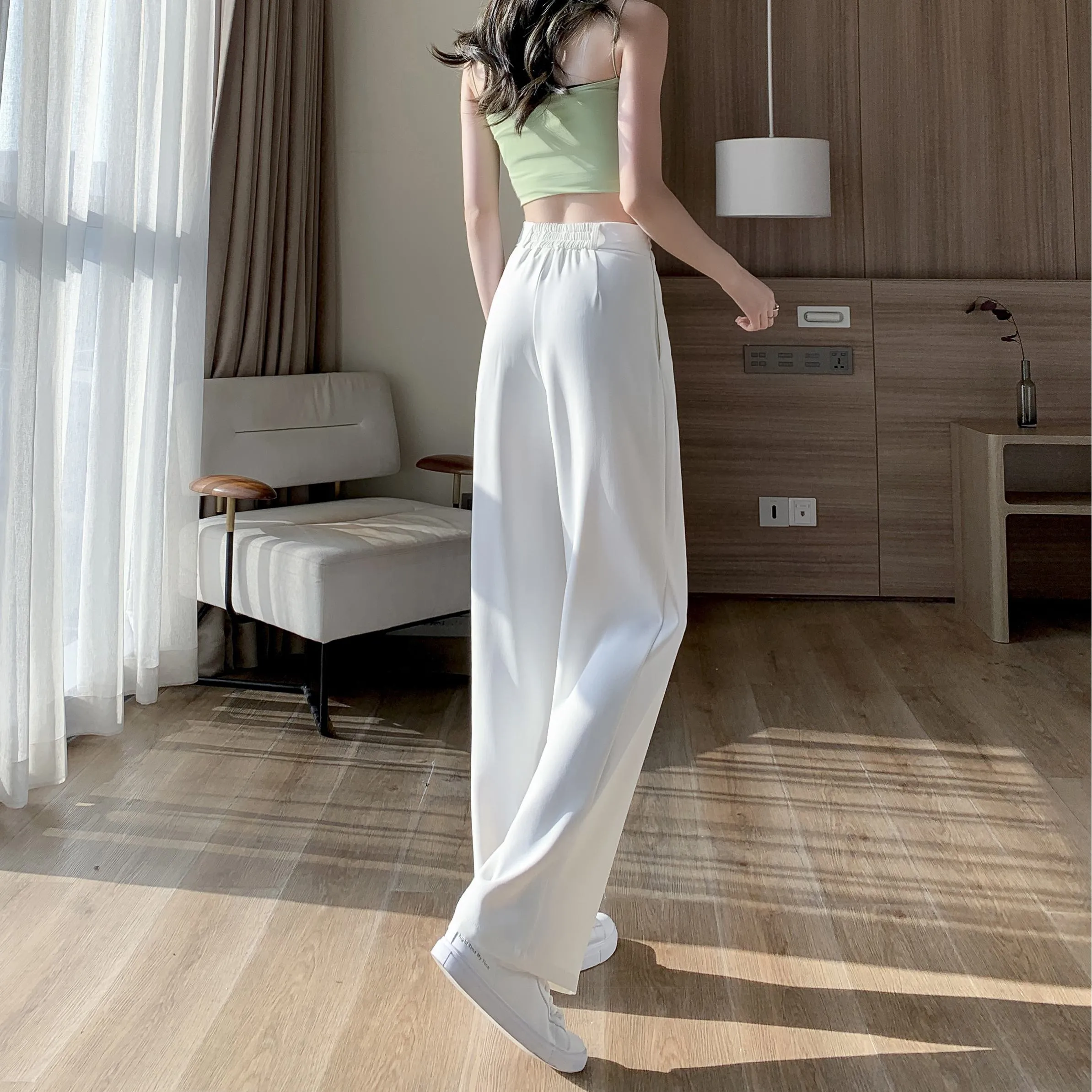 High-Waisted Niche Straight Leg Floor-Length Thin Design Pants