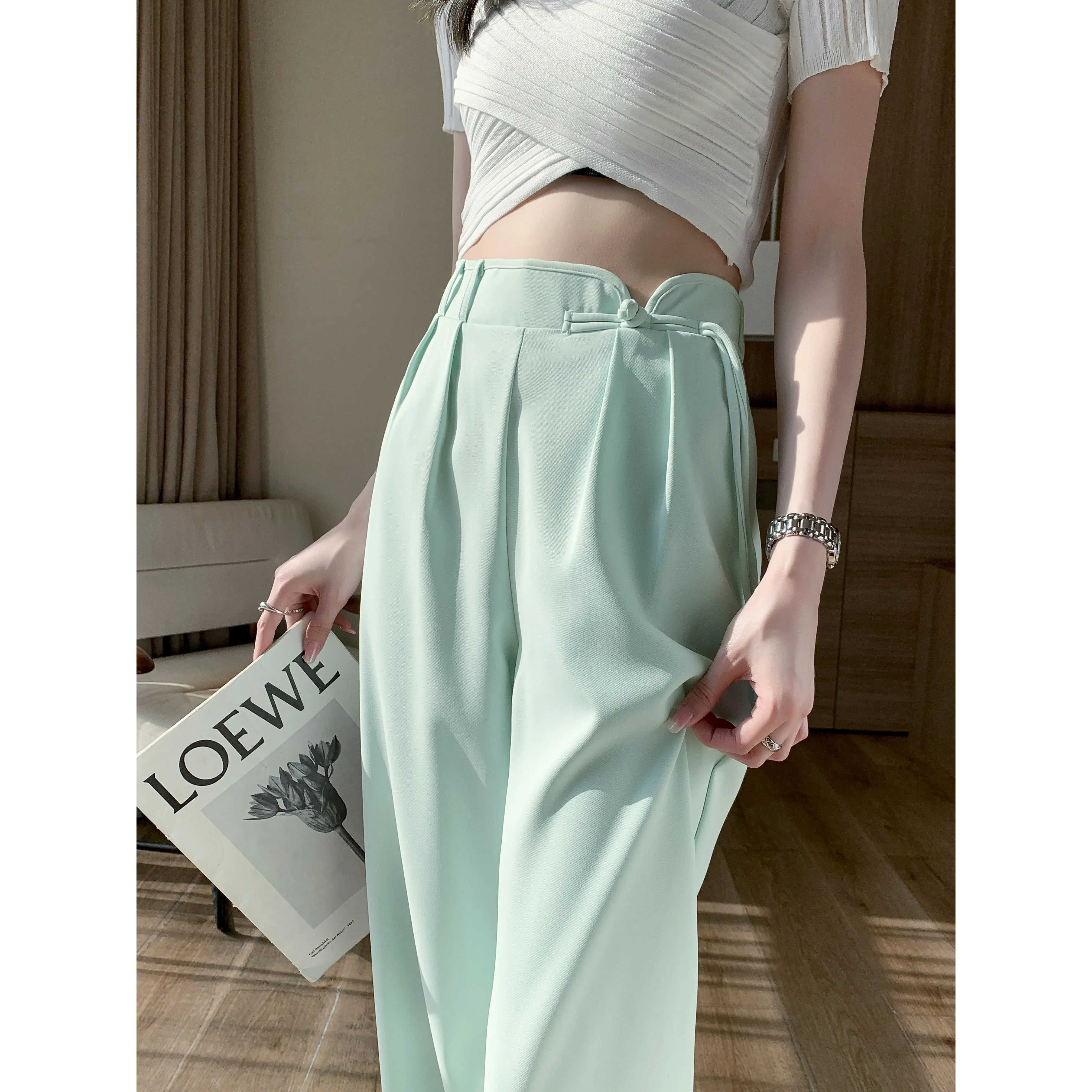 High-Waisted Niche Straight Leg Floor-Length Thin Design Pants