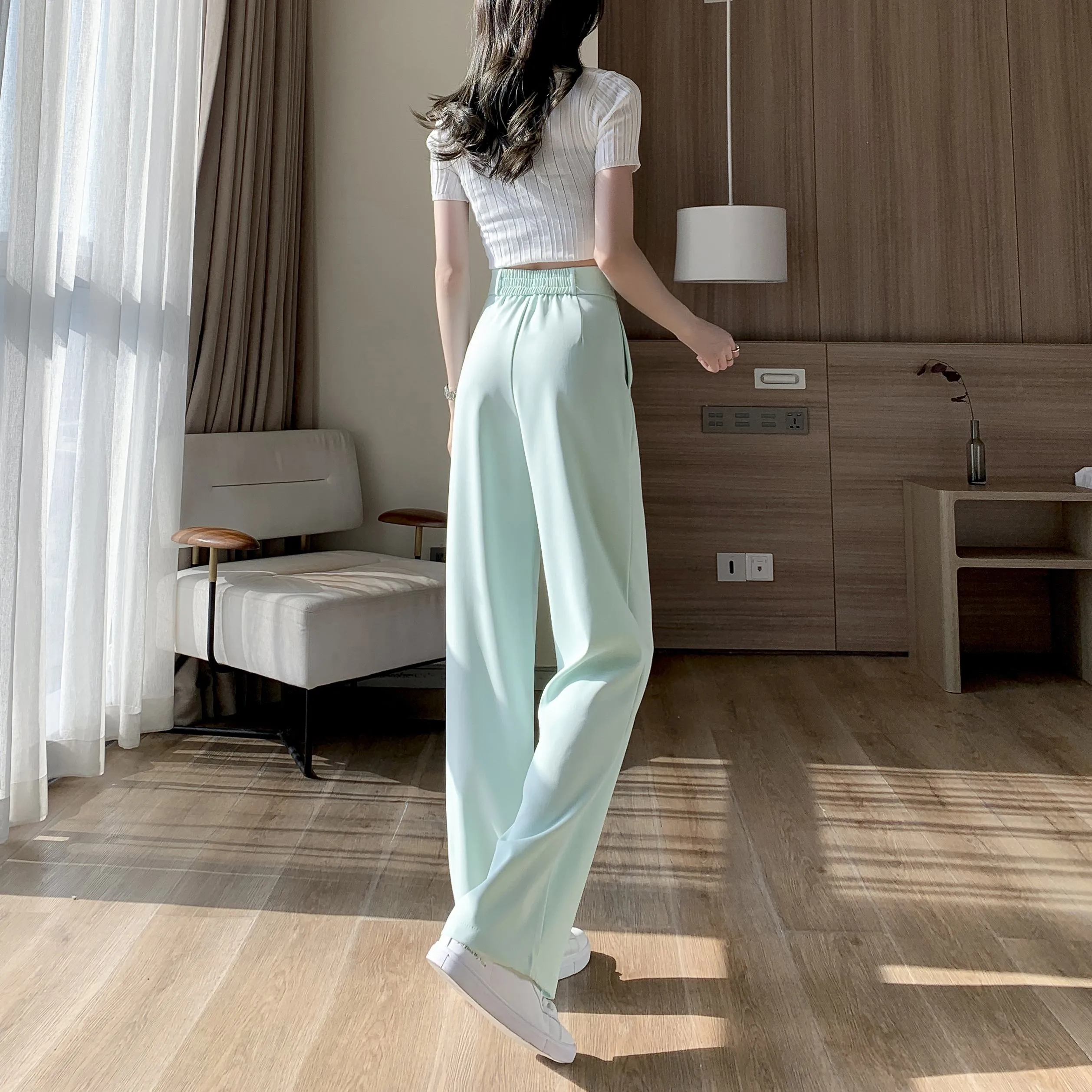 High-Waisted Niche Straight Leg Floor-Length Thin Design Pants