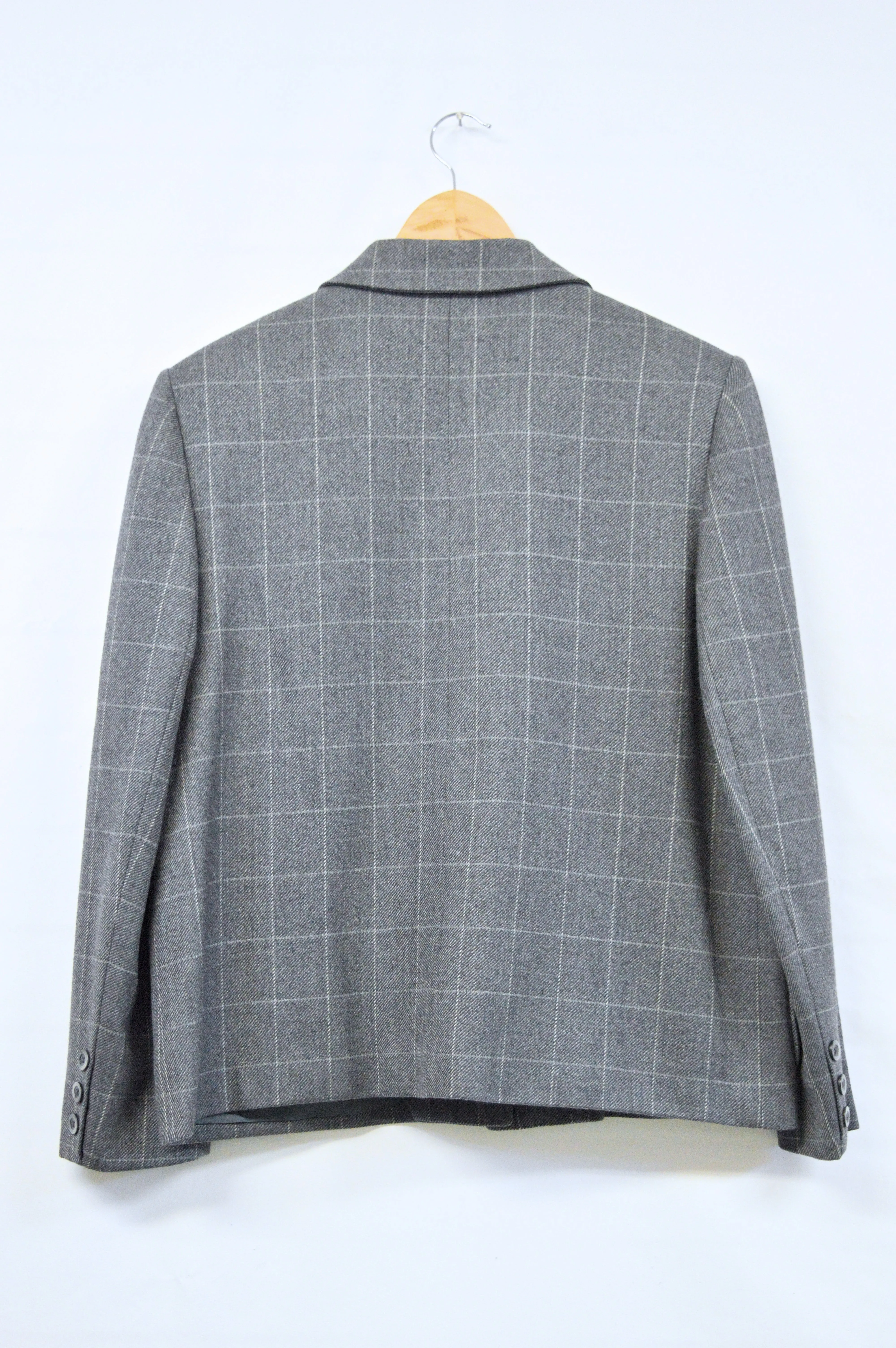 Holt Renfrew Classics Gray Plaid Wool Blazer | L