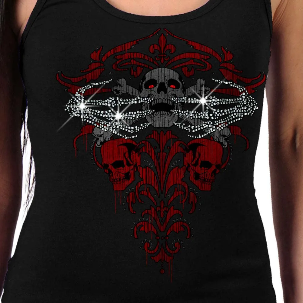 Hot Leathers GLR2561 Ladies Black Skeleton Bling Hands Tank Top Shirt