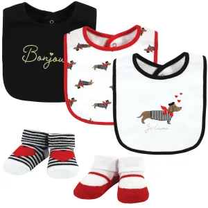 Hudson Baby Cotton Bib and Sock Set, Bonjour