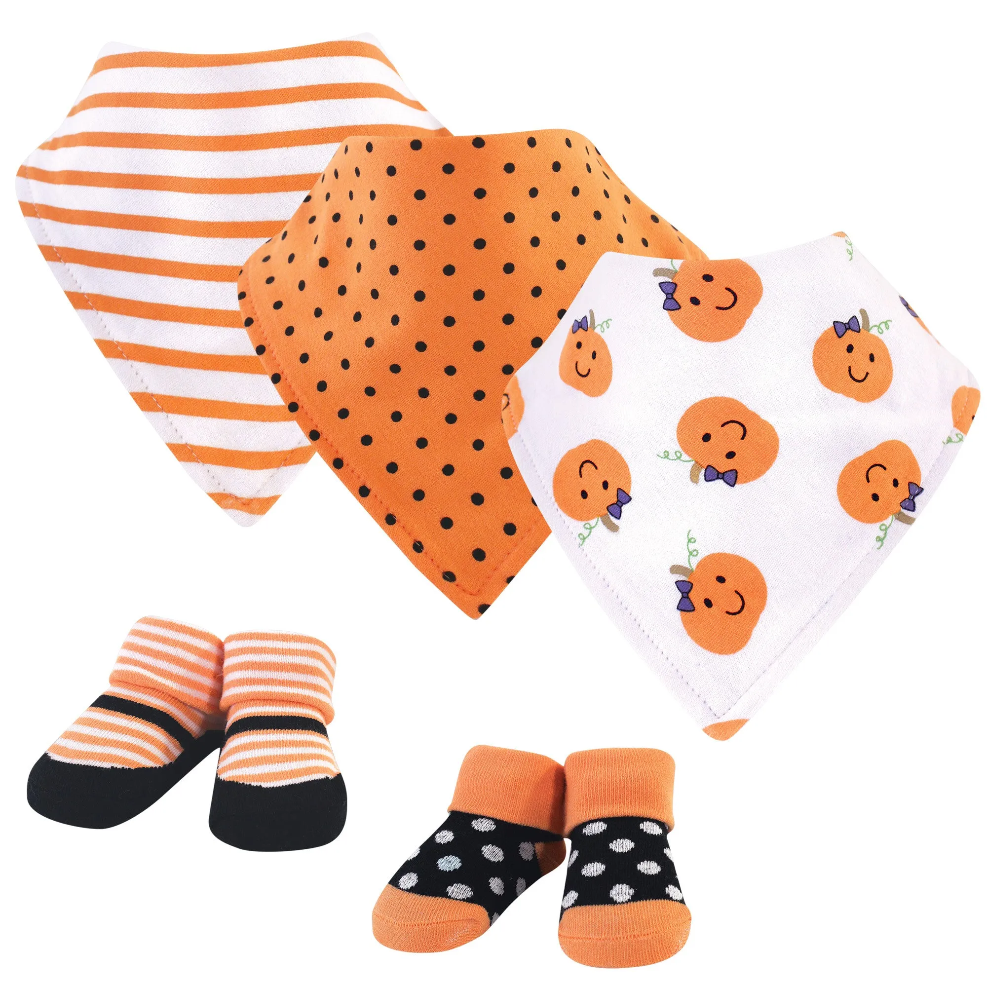 Hudson Baby Cotton Bib and Sock Set, Girl Pumpkin