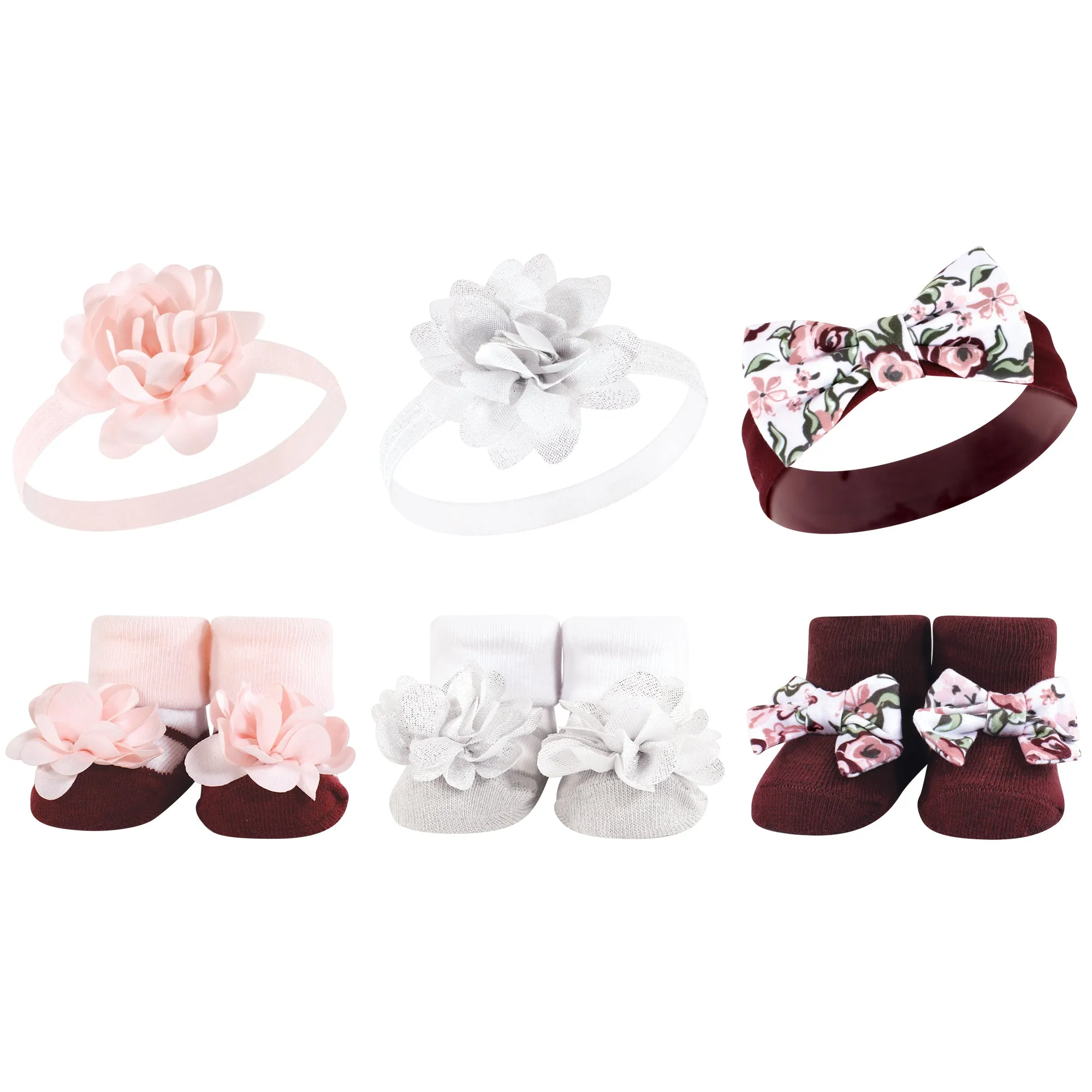 Hudson Baby Headband and Socks Giftset, Pink Burgundy