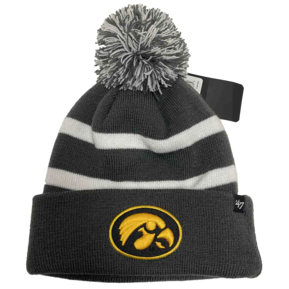 Iowa Hawkeyes 47 Brand Gray White Breakaway Knit Cuffed Beanie Poofball Hat Cap