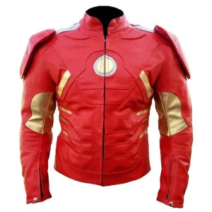 Iron Man Red Real Leather Motorbike Jacket ,Handmade Stylish Men's Jacket