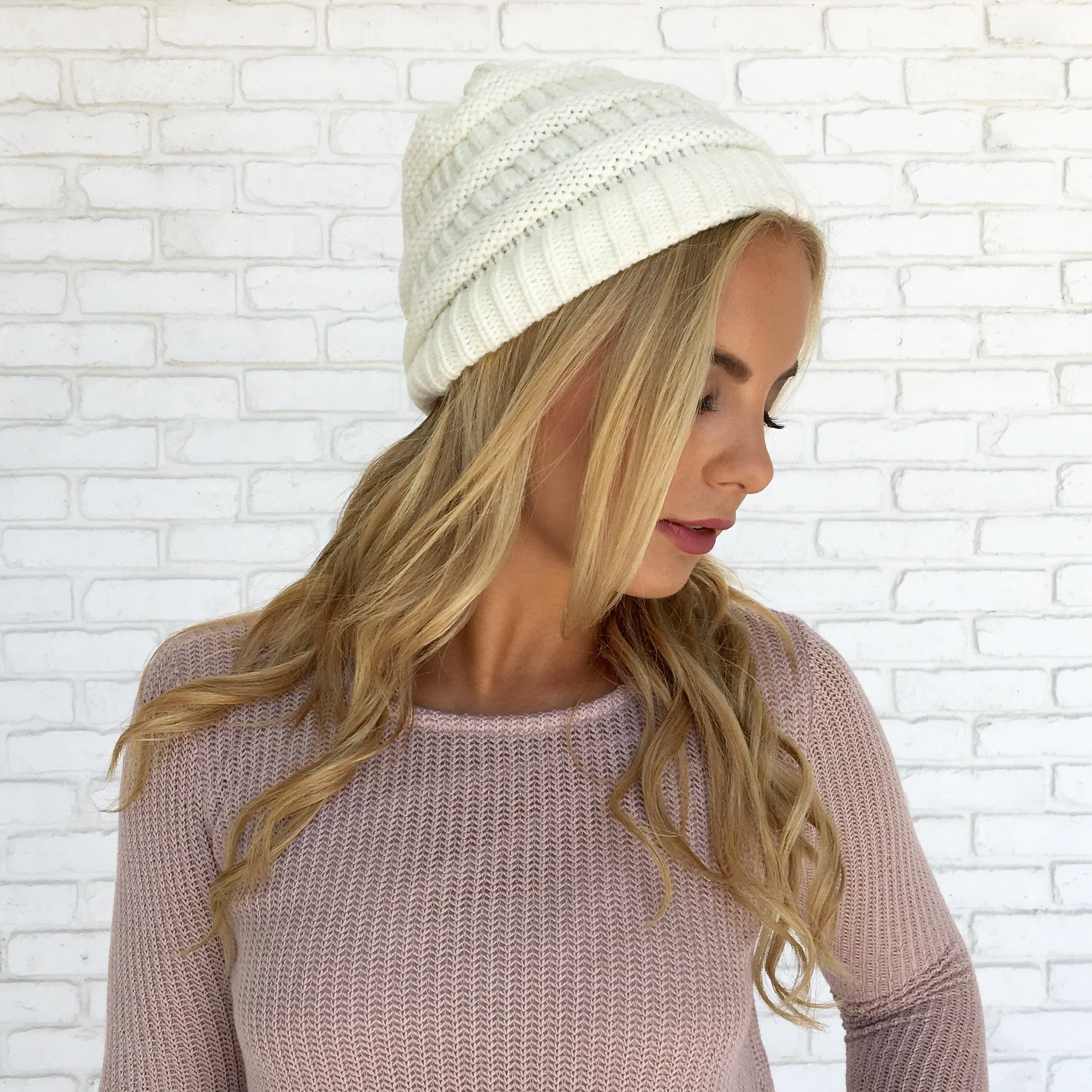 Ivory Knit Beanie Hat