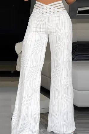 Jacquard Crisscross Waist Flares Long Pants