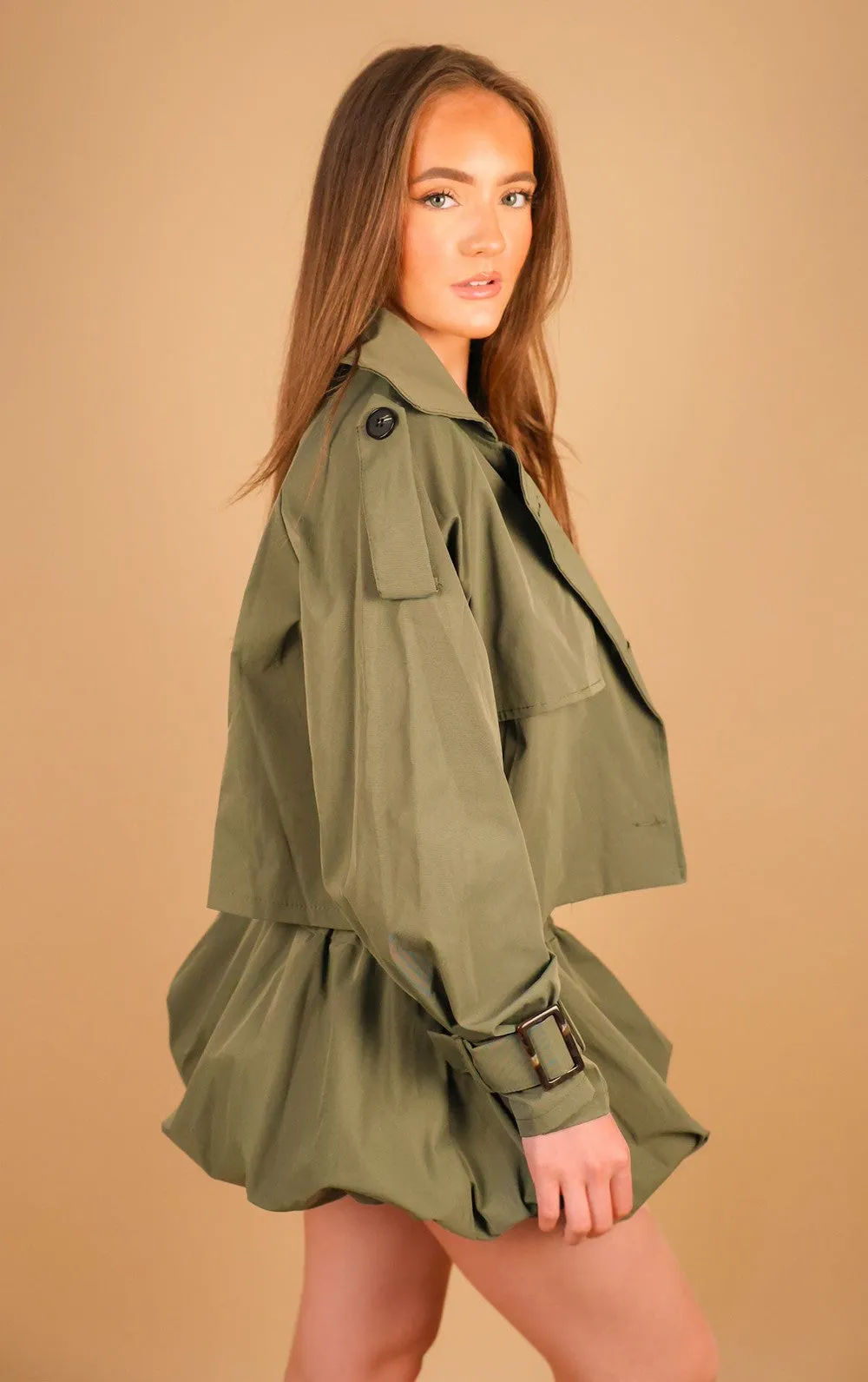 Khaki Cropped Trench Jacket