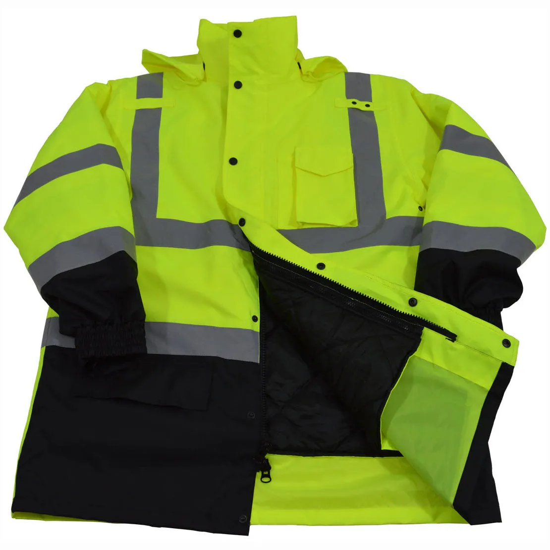 LBPJ6IN1-C3  ANSI Class 3 Lime / Black Two Tone Waterproof 6-IN-1 Jacket & Vest  (Two Class 3 Jackets In One)