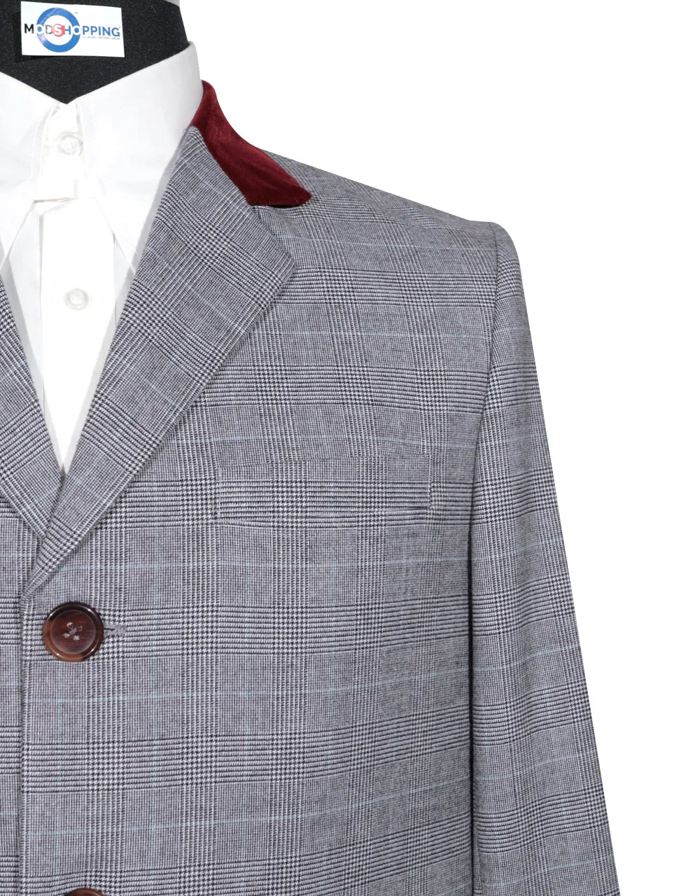 Light Grey Prince of Wales Check Tweed Overcoat