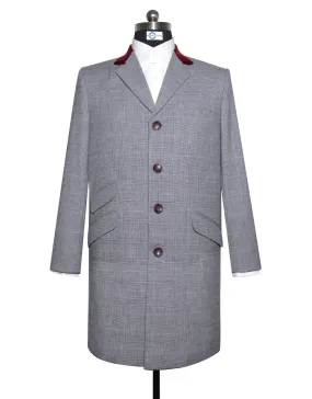 Light Grey Prince of Wales Check Tweed Overcoat