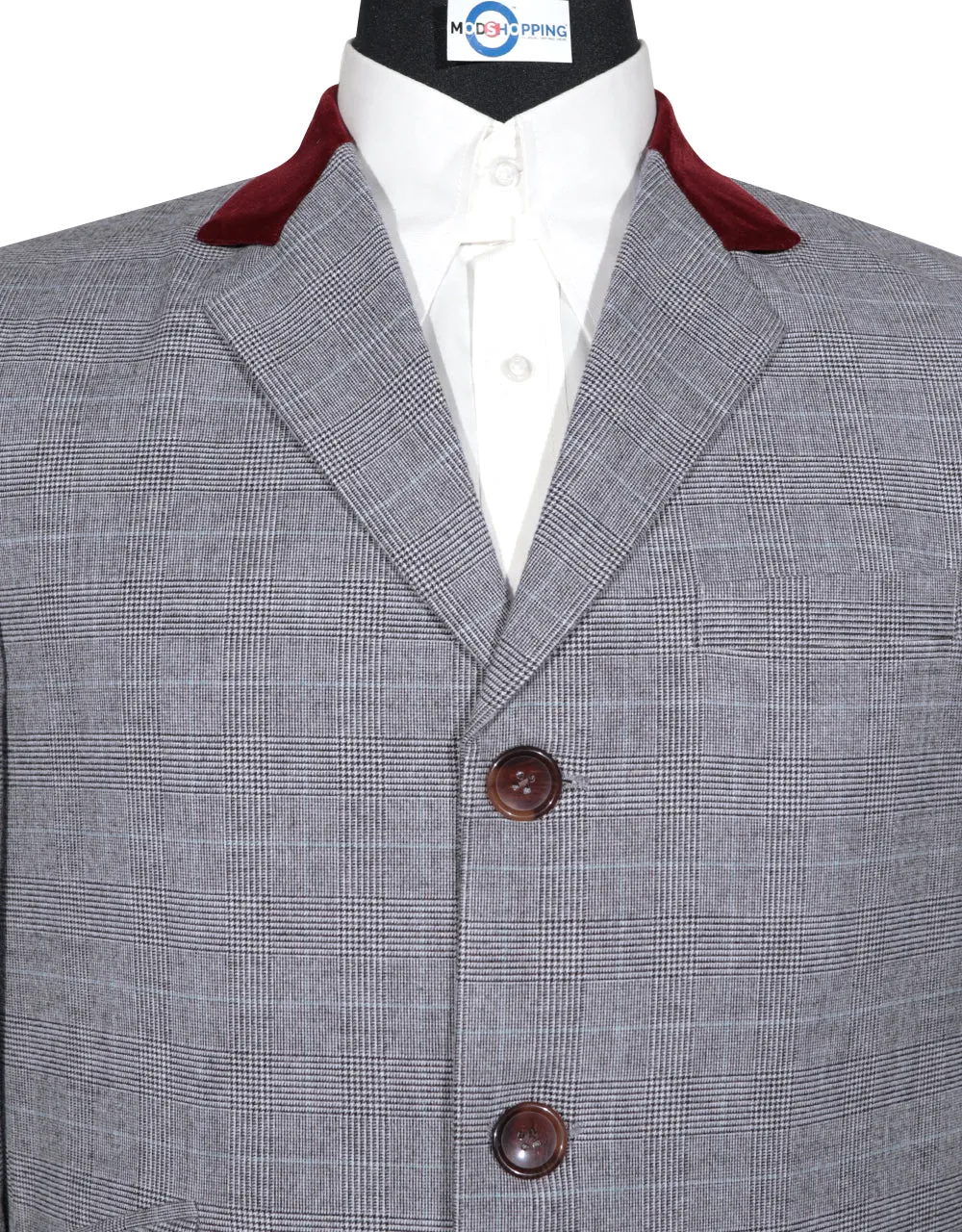 Light Grey Prince of Wales Check Tweed Overcoat