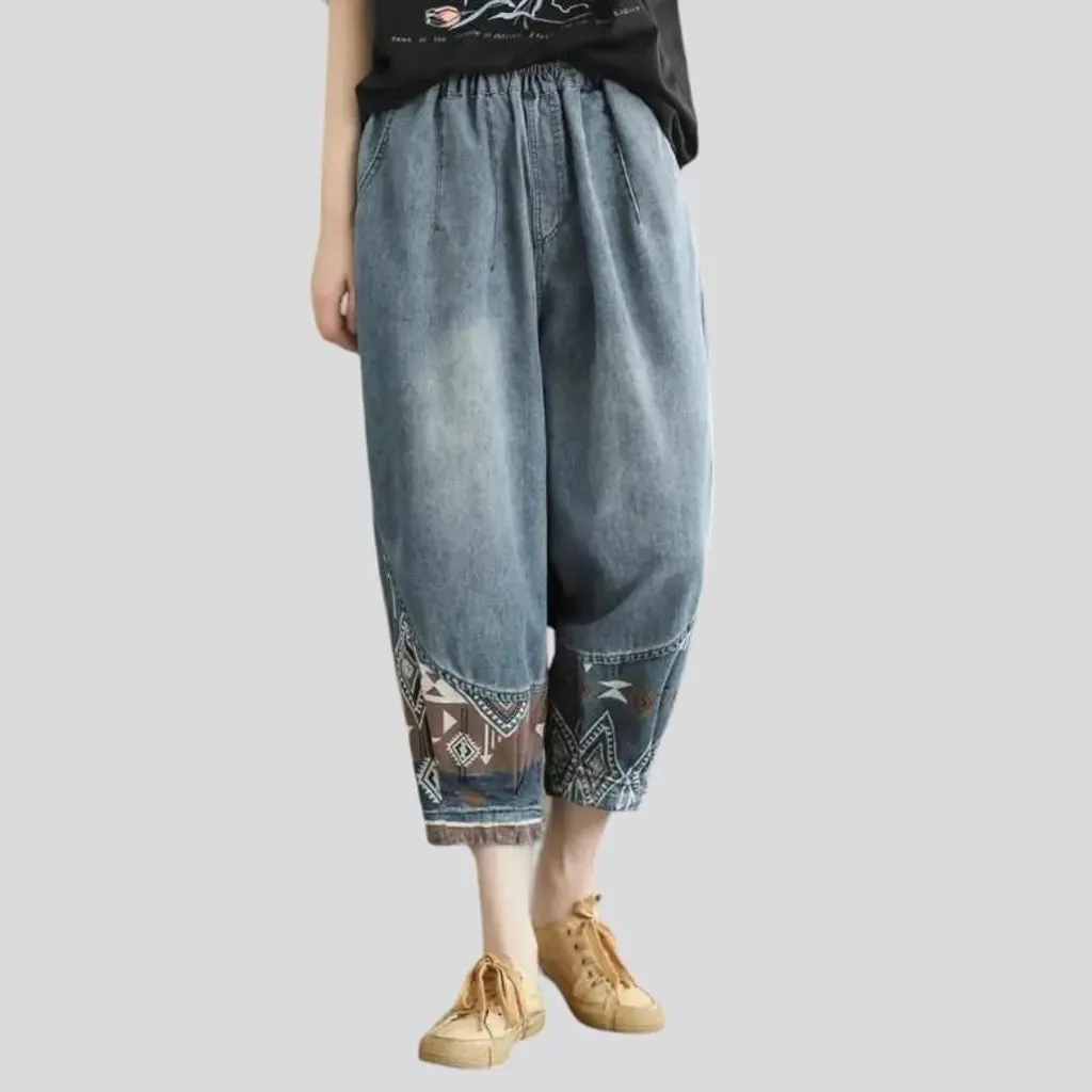 Light-wash sanded denim pants for ladies