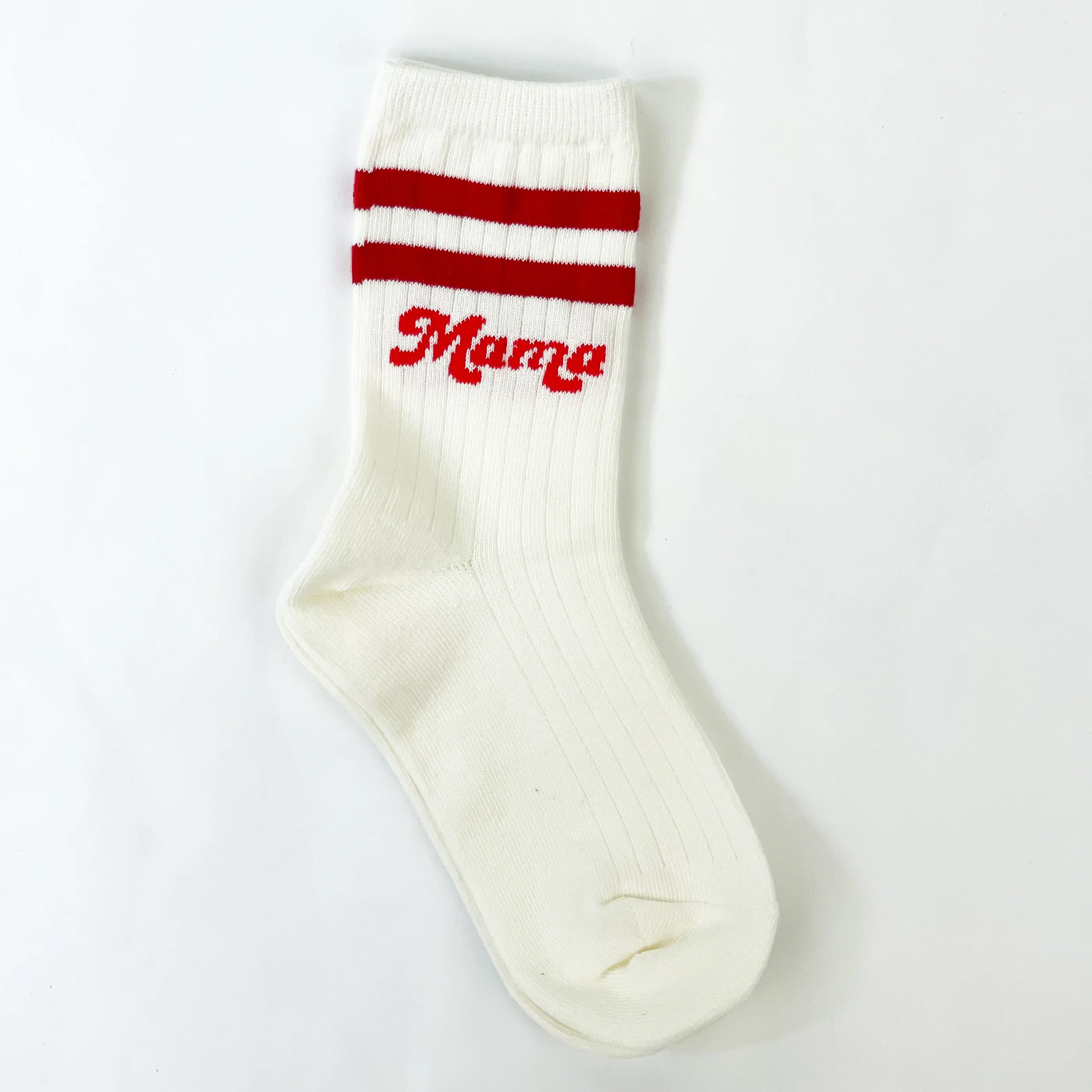 LMSS® MAMA CREW SOCKS - Cream w/ Poppy Retro Font