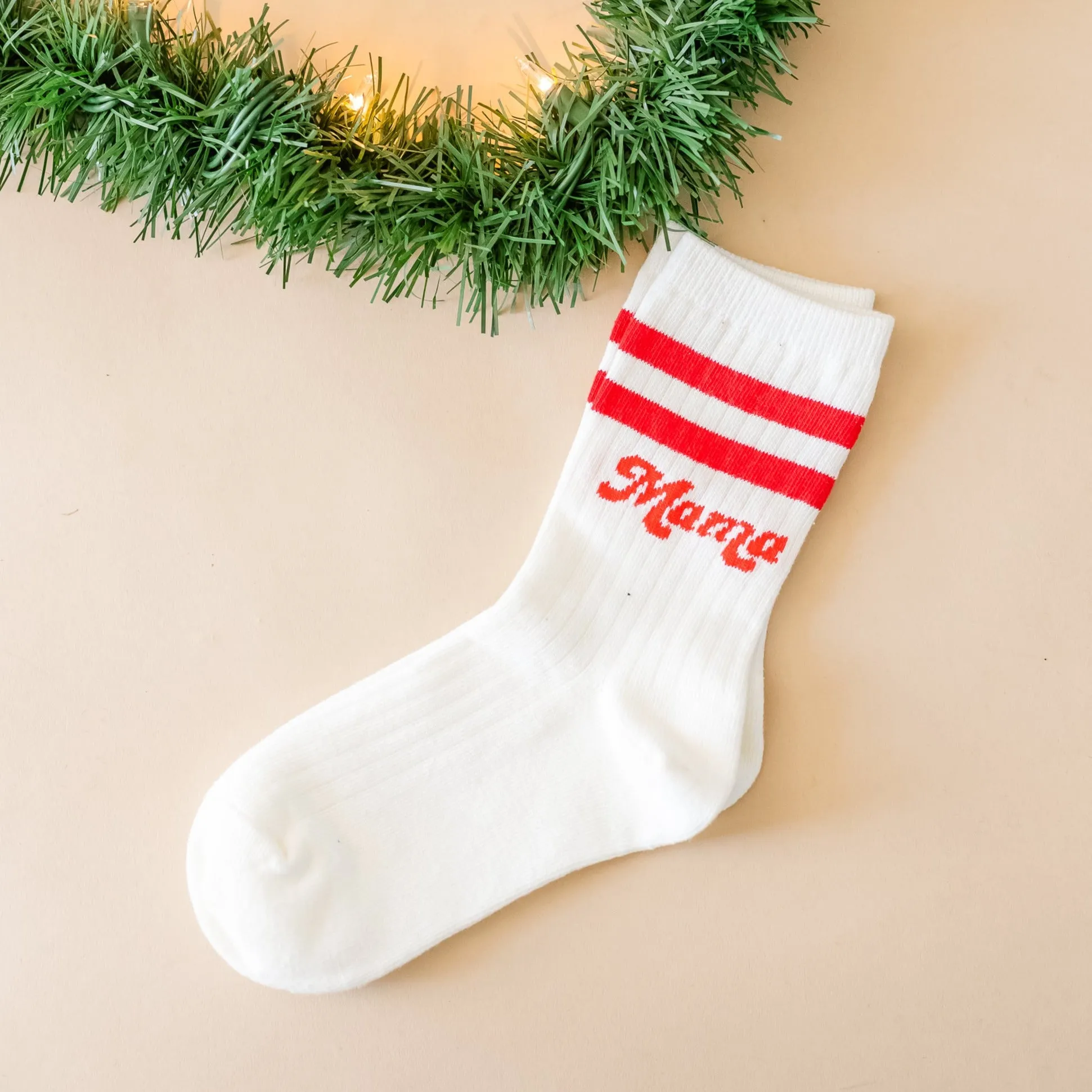 LMSS® MAMA CREW SOCKS - Cream w/ Poppy Retro Font