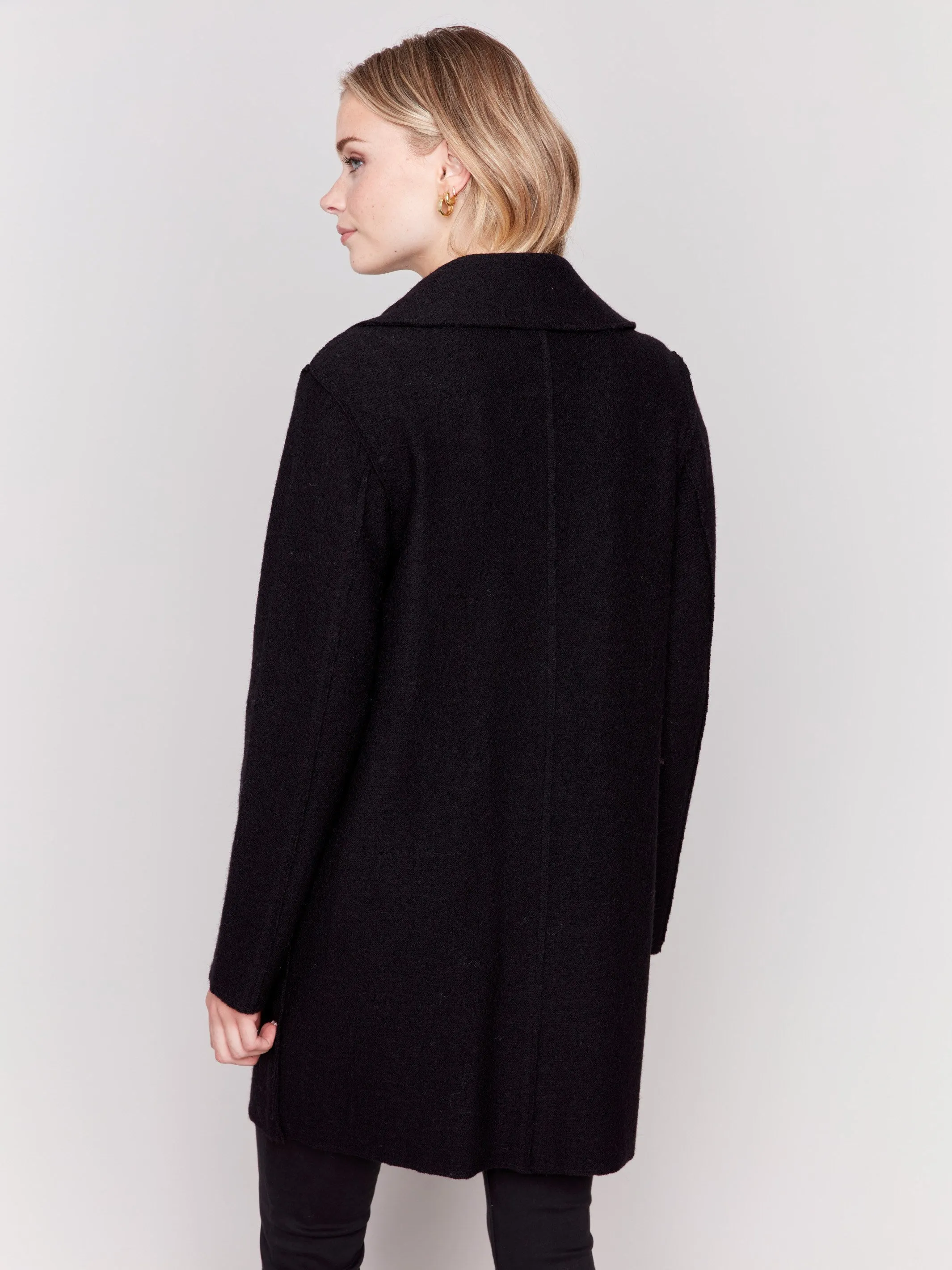 Long Boiled Wool Coat - Black