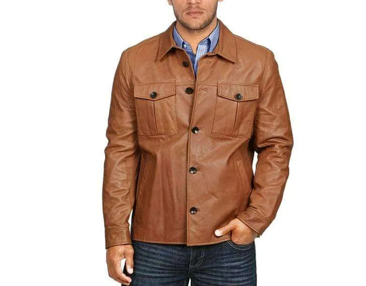 Long Sleeve Leather Jacket, men's Jacket in real leather,Stylish brown Leather Jacket