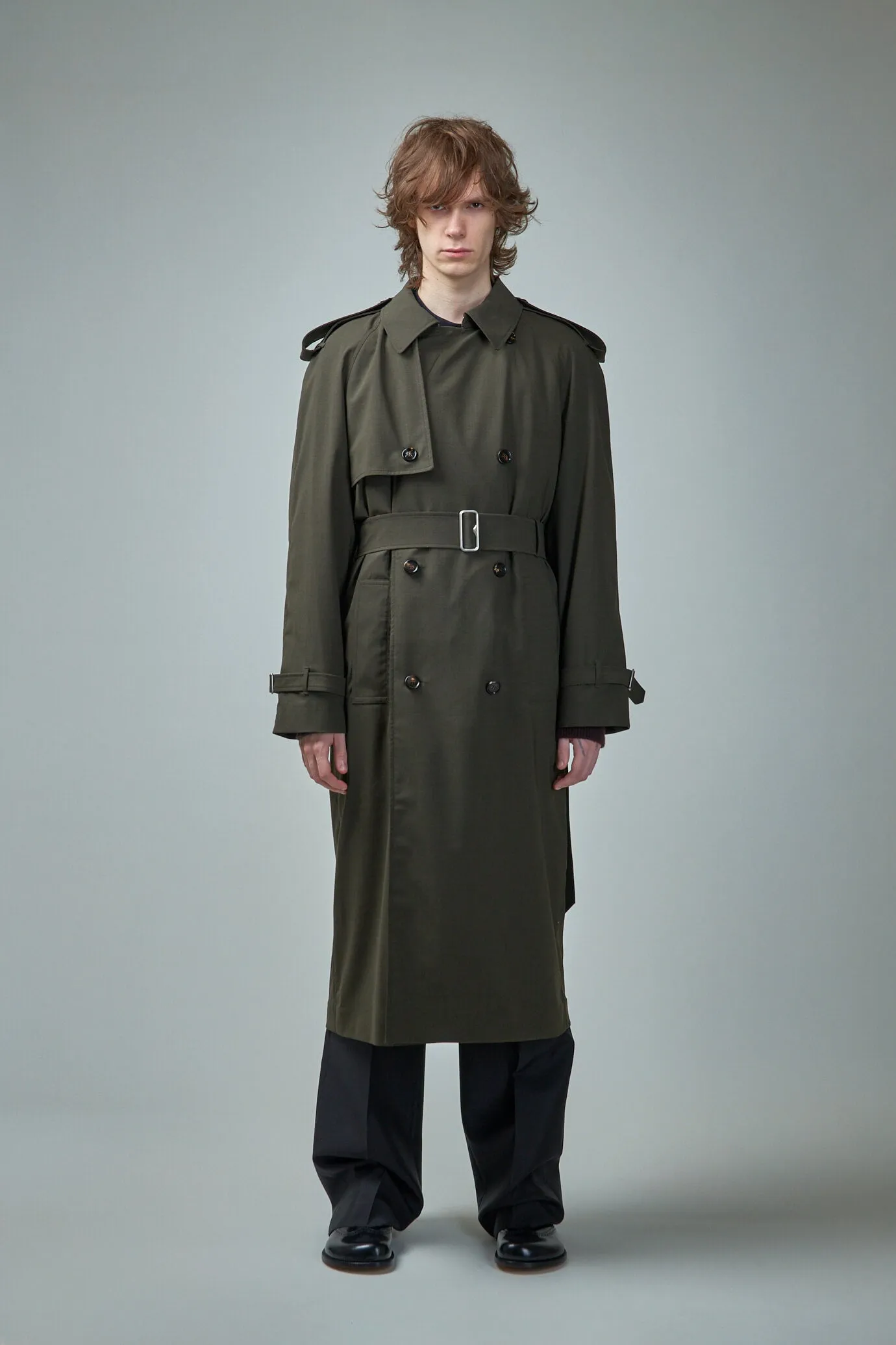 Long Stretch Wool Trench Coat