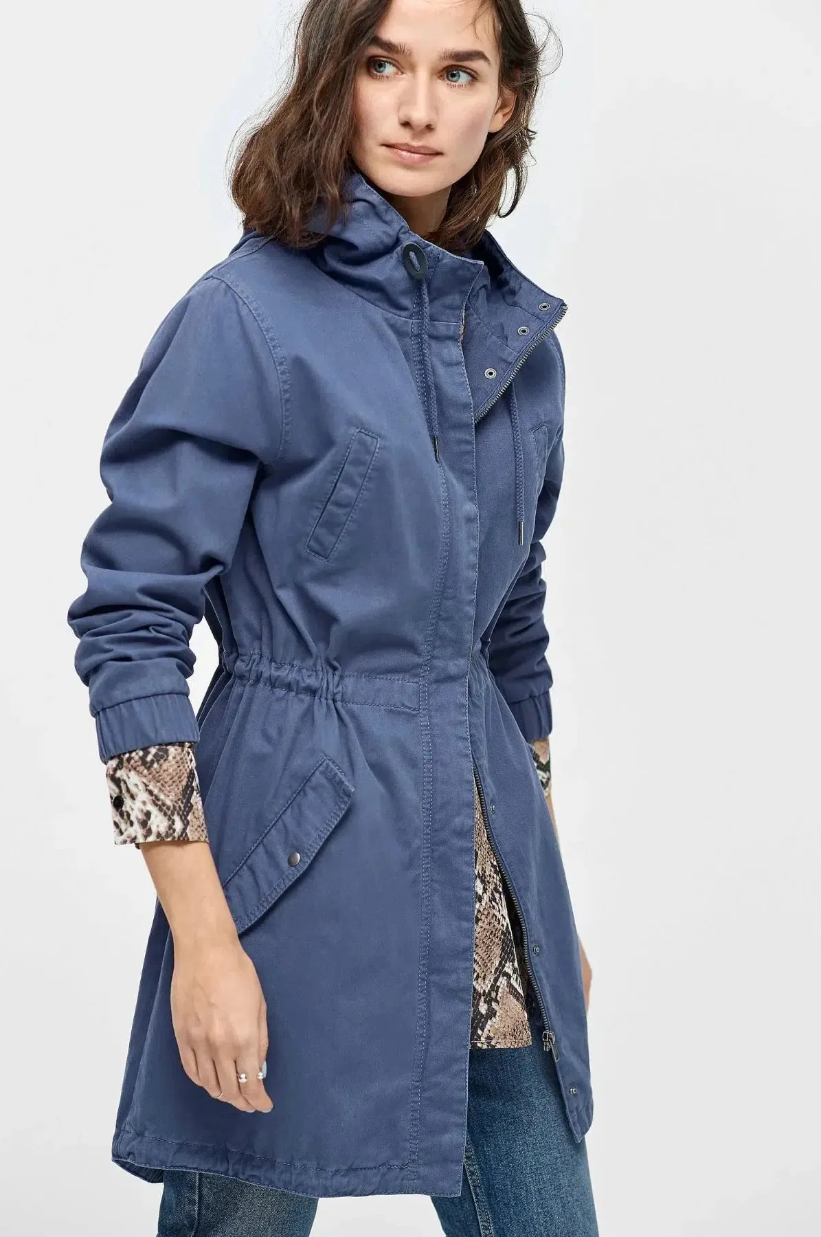 Longline Zip Front Parka Coat Jacket