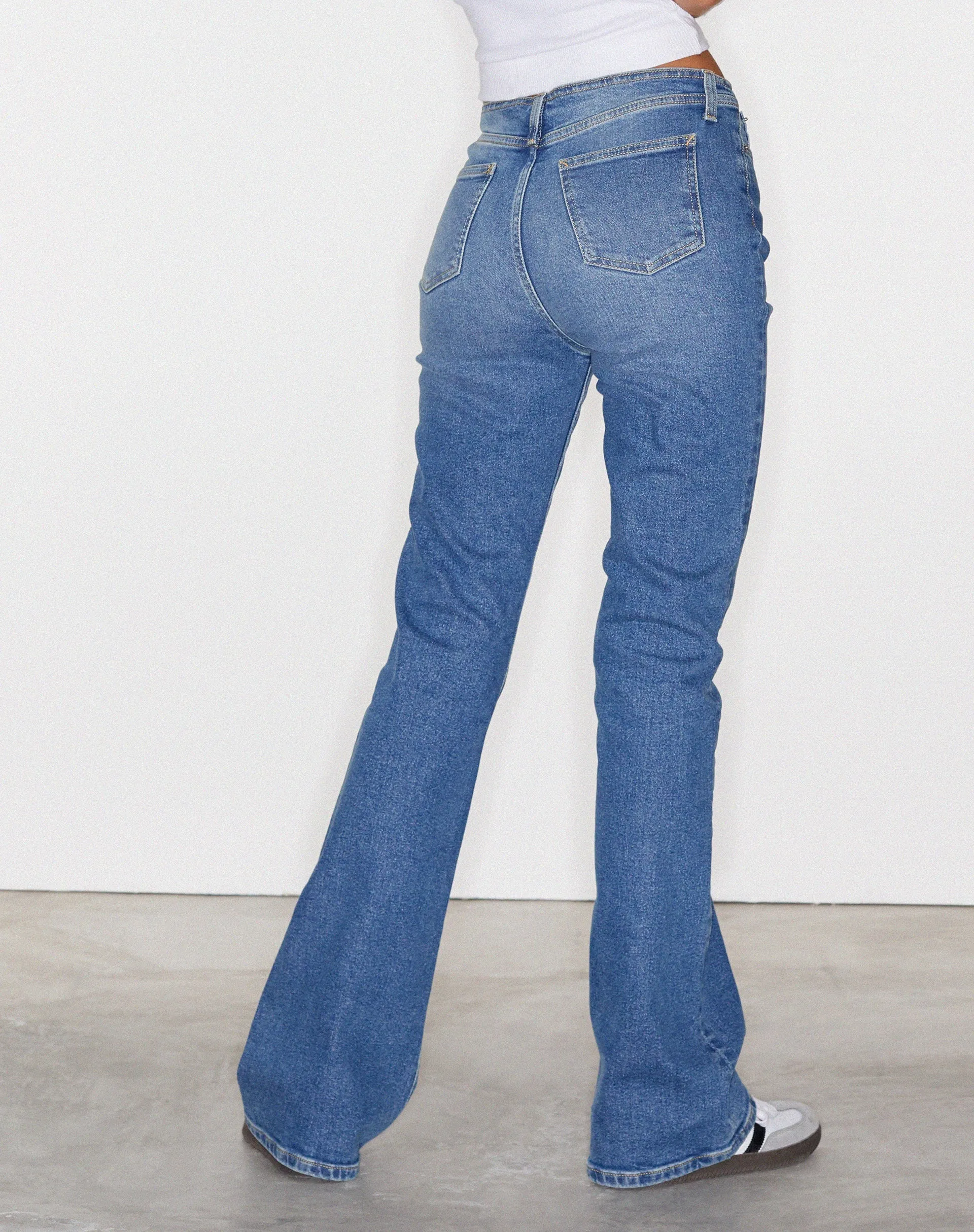 Low Rise Exposed Button Jeans in Vintage Blue Wash