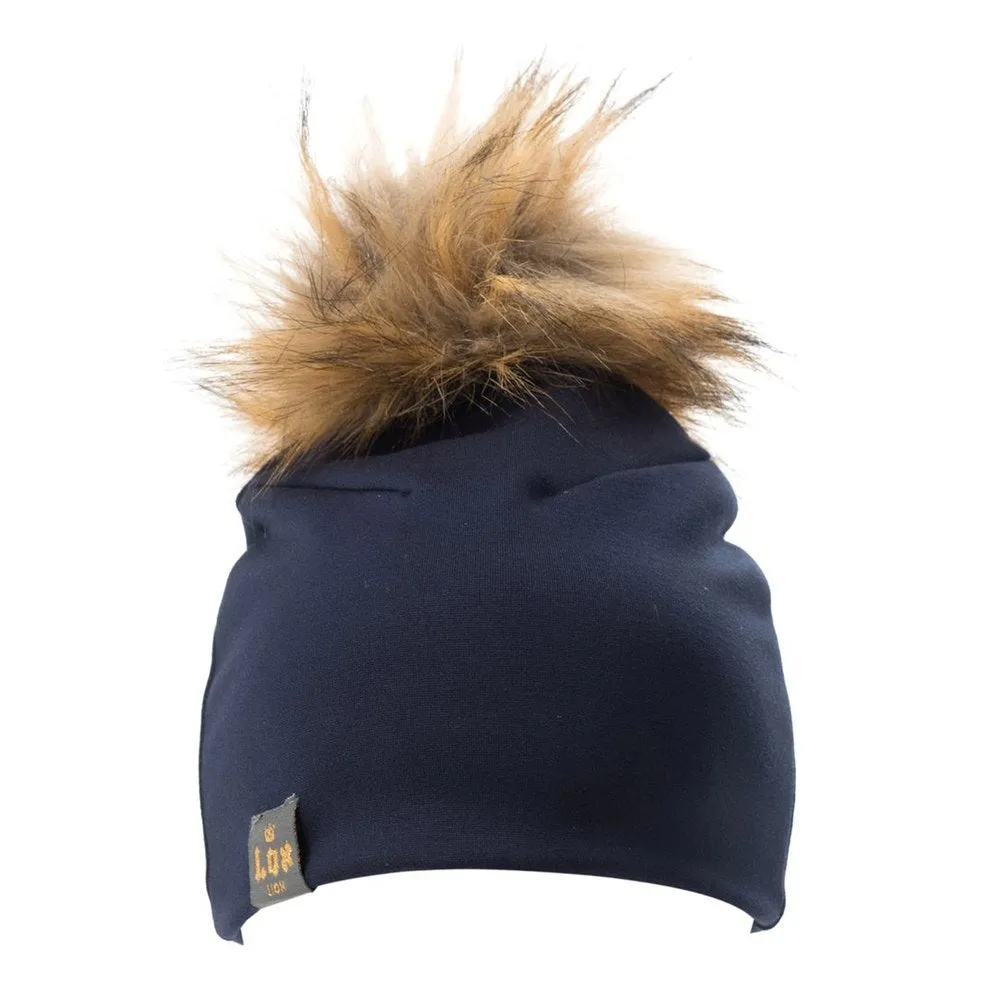 Lox Lion Single Pom Pom Bamboo Beanie - Navy (XS, 0-3 Months)