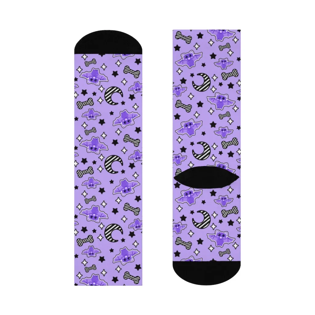 Magical Kawaii Spooky Bats Purple Crew Socks