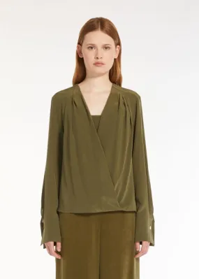 MAX MARA STUDIO Barbara Crepe de Chine Faux Wrap Top - Kaki