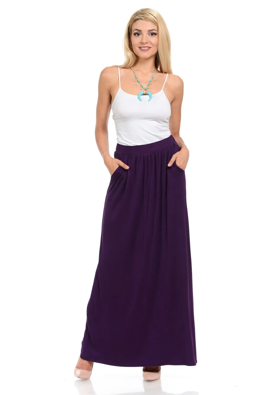 Maxi Skirt with Elastic Waistband and Pockets