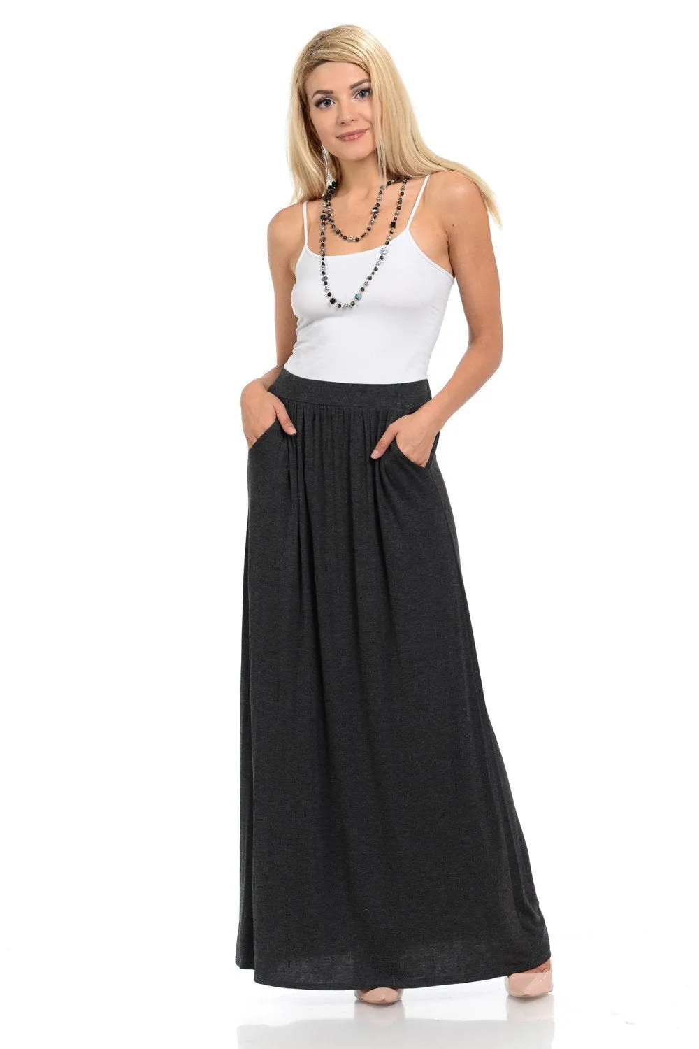 Maxi Skirt with Elastic Waistband and Pockets